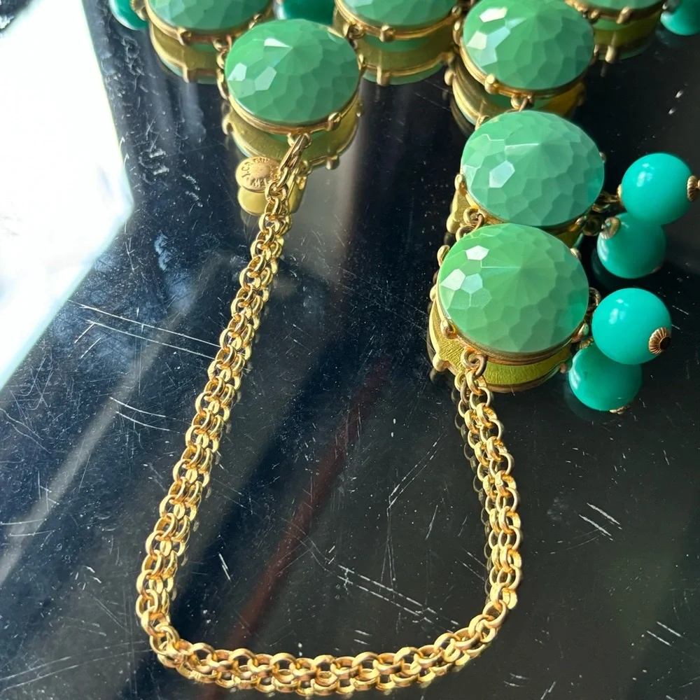 J.Crew Green and Gold Cluster Necklace with Cascading Beads - Picture 13 of 16